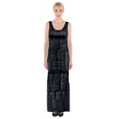 Black Burnt Wood Texture Maxi Thigh Split Dress by Amaryn4rt