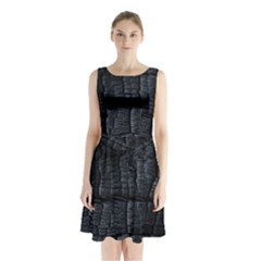 Black Burnt Wood Texture Sleeveless Chiffon Waist Tie Dress by Amaryn4rt