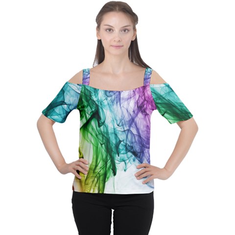 Colour Smoke Rainbow Color Design Women s Cutout Shoulder Tee by Amaryn4rt