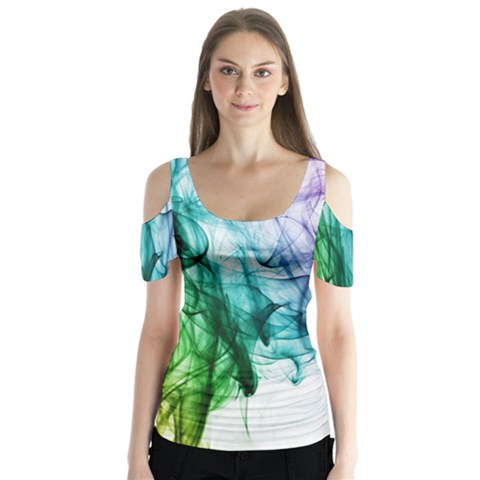 Colour Smoke Rainbow Color Design Butterfly Sleeve Cutout Tee  by Amaryn4rt