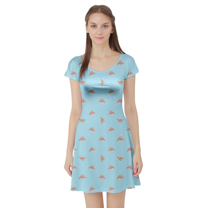 Spaceship Cartoon Pattern Drawing Short Sleeve Skater Dress