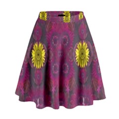 Colors And Wonderful Sun  Flowers High Waist Skirt by pepitasart