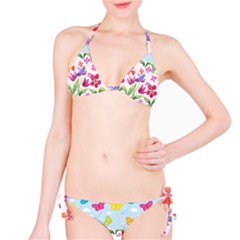 Watercolor Flowers And Butterflies Pattern Bikini Set by TastefulDesigns