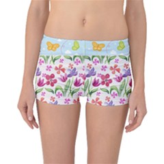 Watercolor Flowers And Butterflies Pattern Boyleg Bikini Bottoms by TastefulDesigns