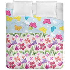 Watercolor Flowers And Butterflies Pattern Duvet Cover Double Side (california King Size) by TastefulDesigns