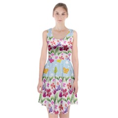 Watercolor Flowers And Butterflies Pattern Racerback Midi Dress