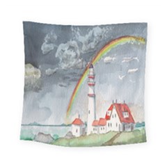 Watercolour Lighthouse Rainbow Square Tapestry (small) by Amaryn4rt