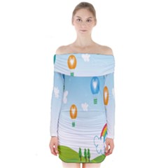 Landscape Sky Rainbow Garden Long Sleeve Off Shoulder Dress