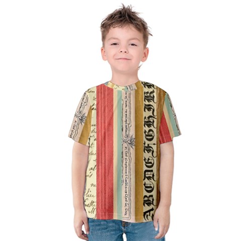 Digitally Created Collage Pattern Made Up Of Patterned Stripes Kids  Cotton Tee by Amaryn4rt