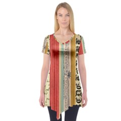 Digitally Created Collage Pattern Made Up Of Patterned Stripes Short Sleeve Tunic  by Amaryn4rt
