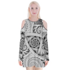 Fractal Wallpaper Black N White Chaos Velvet Long Sleeve Shoulder Cutout Dress