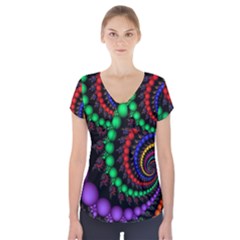 Fractal Background With High Quality Spiral Of Balls On Black Short Sleeve Front Detail Top
