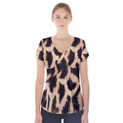 Yellow And Brown Spots On Giraffe Skin Texture Short Sleeve Front Detail Top by Amaryn4rt