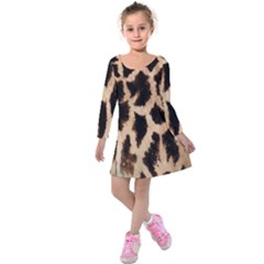 Yellow And Brown Spots On Giraffe Skin Texture Kids  Long Sleeve Velvet Dress by Amaryn4rt