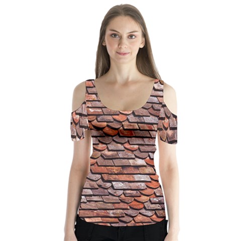 Roof Tiles On A Country House Butterfly Sleeve Cutout Tee  by Amaryn4rt