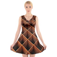 Metal Grid Framework Creates An Abstract V-neck Sleeveless Skater Dress by Amaryn4rt