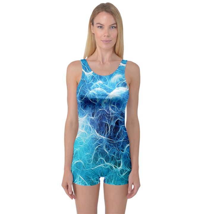 Fractal Occean Waves Artistic Background One Piece Boyleg Swimsuit