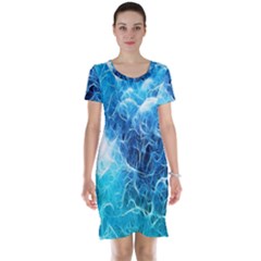 Fractal Occean Waves Artistic Background Short Sleeve Nightdress