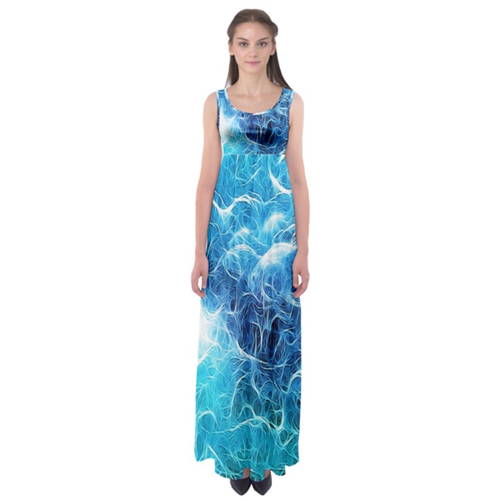 Fractal Occean Waves Artistic Background Empire Waist Maxi Dress