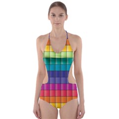 Pattern Grid Squares Texture Cut-out One Piece Swimsuit by Amaryn4rt