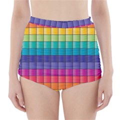 Pattern Grid Squares Texture High-waisted Bikini Bottoms by Amaryn4rt