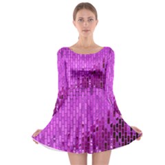 Purple Background Scrapbooking Paper Long Sleeve Skater Dress