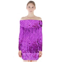 Purple Background Scrapbooking Paper Long Sleeve Off Shoulder Dress