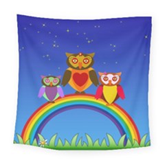 Owls Rainbow Animals Birds Nature Square Tapestry (large) by Amaryn4rt