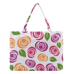 Colorful Seamless Floral Flowers Pattern Wallpaper Background Medium Tote Bag by Amaryn4rt
