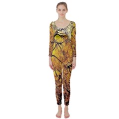 Summer Sun Set Fractal Forest Background Long Sleeve Catsuit by Amaryn4rt