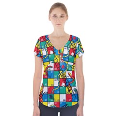 Snakes And Ladders Short Sleeve Front Detail Top