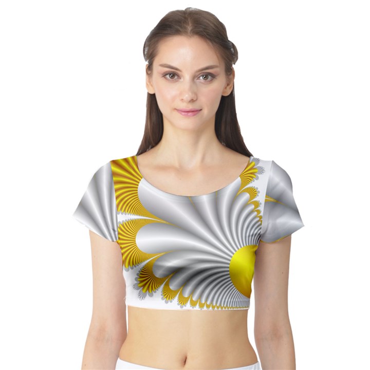 Fractal Gold Palm Tree  Short Sleeve Crop Top (Tight Fit)