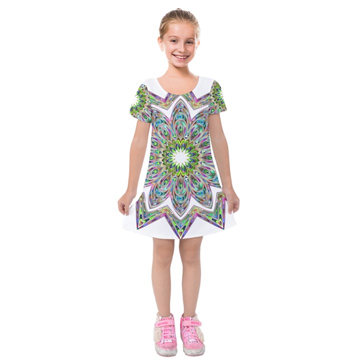 Decorative Ornamental Design Kids  Short Sleeve Velvet Dress
