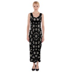 Dark Ditsy Floral Pattern Fitted Maxi Dress