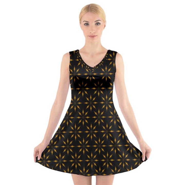 Pattern V-Neck Sleeveless Skater Dress