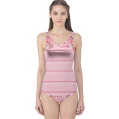 Pink Peony Outline Romantic One Piece Swimsuit by Simbadda