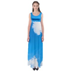 Sky Clouds Blue White Weather Air Empire Waist Maxi Dress by Simbadda