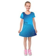 Fractals Lines Wave Pattern Kids  Short Sleeve Velvet Dress by Simbadda