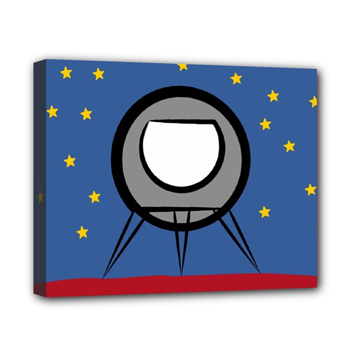 A Rocket Ship Sits On A Red Planet With Gold Stars In The Background Canvas 10  x 8 