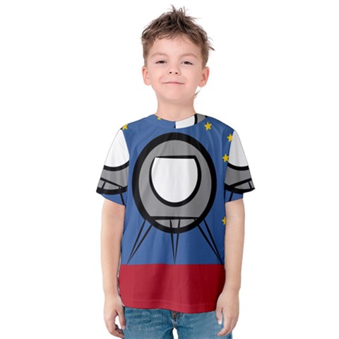 A Rocket Ship Sits On A Red Planet With Gold Stars In The Background Kids  Cotton Tee by Simbadda