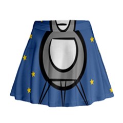 A Rocket Ship Sits On A Red Planet With Gold Stars In The Background Mini Flare Skirt by Simbadda