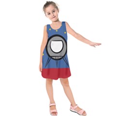 A Rocket Ship Sits On A Red Planet With Gold Stars In The Background Kids  Sleeveless Dress by Simbadda