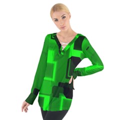 Green Cyber Glow Pattern Women s Tie Up Tee