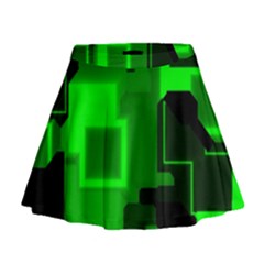 Green Cyber Glow Pattern Mini Flare Skirt by Simbadda