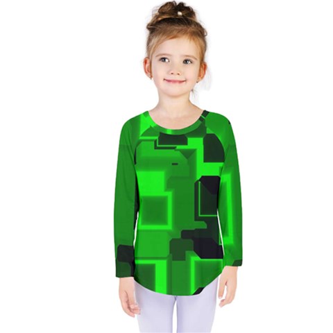 Green Cyber Glow Pattern Kids  Long Sleeve Tee by Simbadda