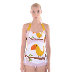 Yellow Bird Tweet Boyleg Halter Swimsuit  by Alisyart