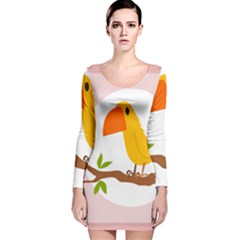 Yellow Bird Tweet Long Sleeve Velvet Bodycon Dress by Alisyart
