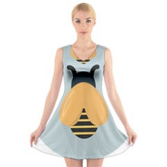 Animals Bee Wasp Black Yellow Fly V-neck Sleeveless Skater Dress by Alisyart