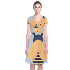 Animals Bee Wasp Black Yellow Fly Short Sleeve Front Wrap Dress by Alisyart