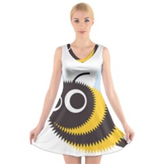 Bee Wasp Face Sinister Eye Fly V-neck Sleeveless Skater Dress